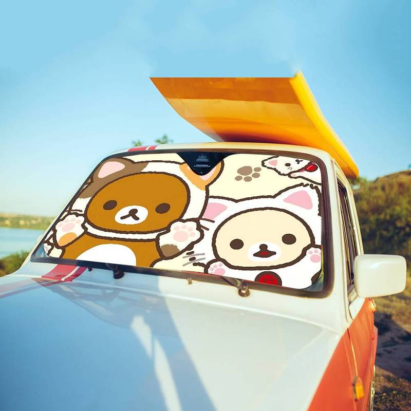 Popular Cute R-Rilakkuma Car Windshield Funny Sun Shade Foldable UV Ray Sun Visor Protector Sunshade For Front Window