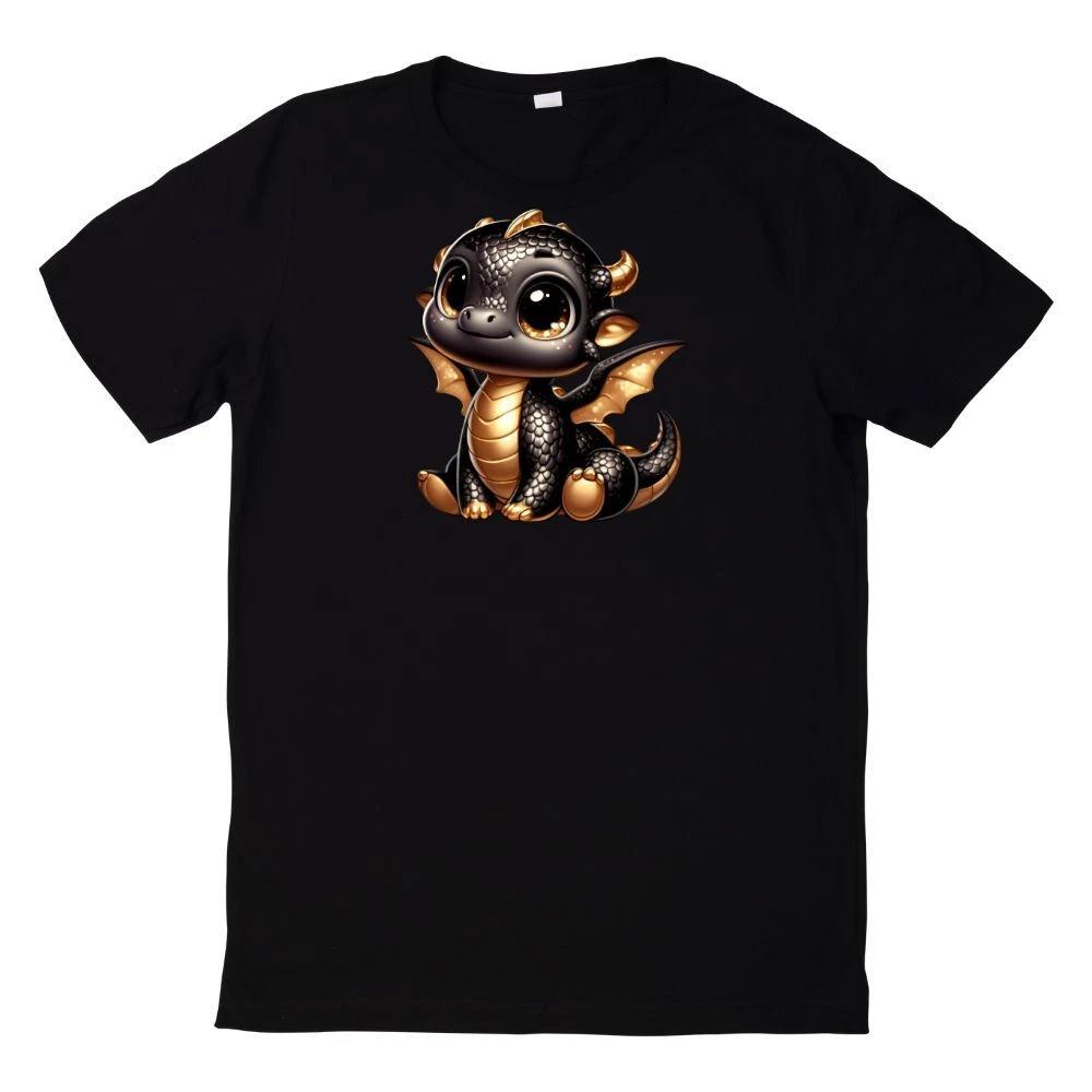 T-Shirt Niedlicher Babydrache in Schwarz und Gold XXXXL