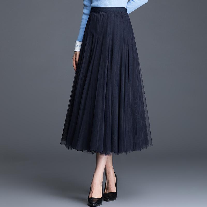 2025 High-Waist A-Line Mesh Skirt: Three-Layer Pleated Fairy Skirt for Spring & Autumn