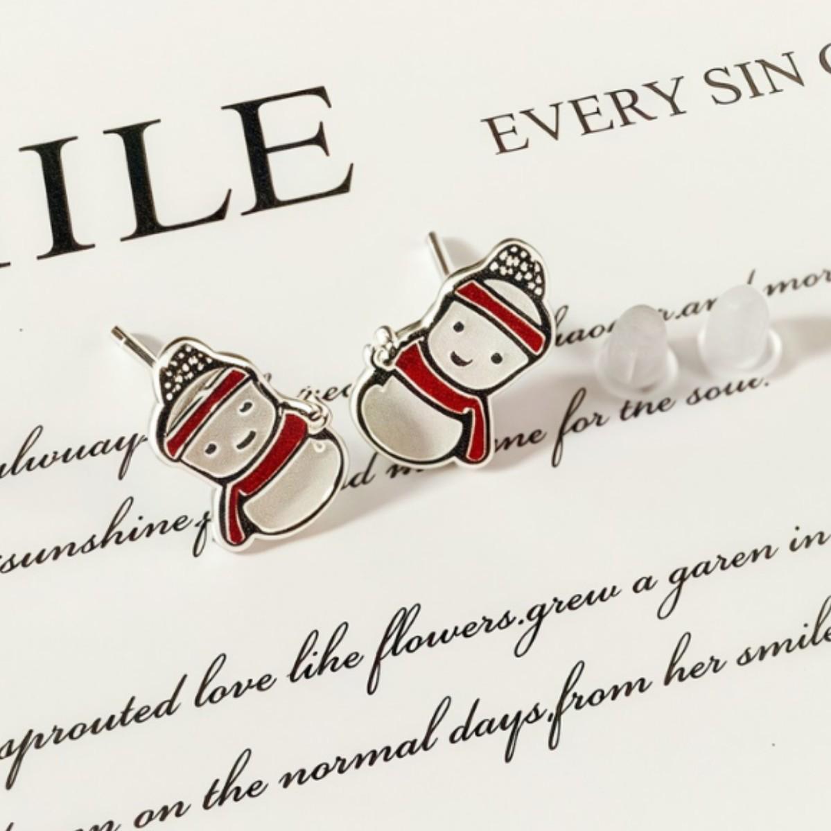 European Elk Snowman Christmas Earrings