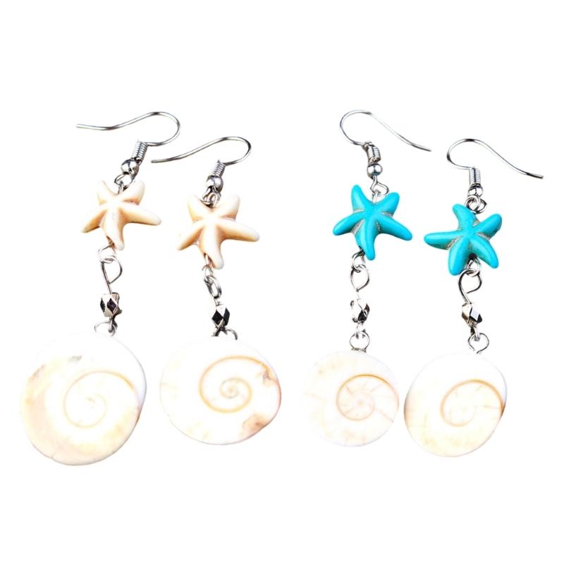 Starfish Conch Dangle Earrings Fashionable Women's Jewelry Handmade Accessories Beach Vacation Ear Rings Decoration