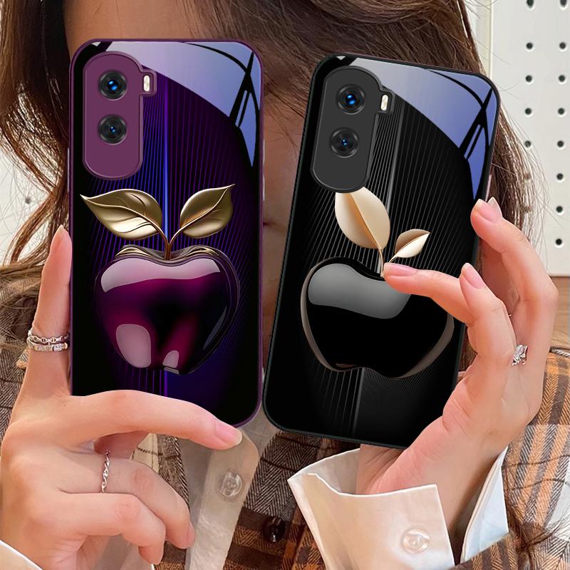 Stripe Gradient Apple Red For Honor 200 90 8X 9X Pro Lite P50 P40 Nova 10 11i P60 Magic4 6 Mate 20 50 Tempered Glass Phone Case