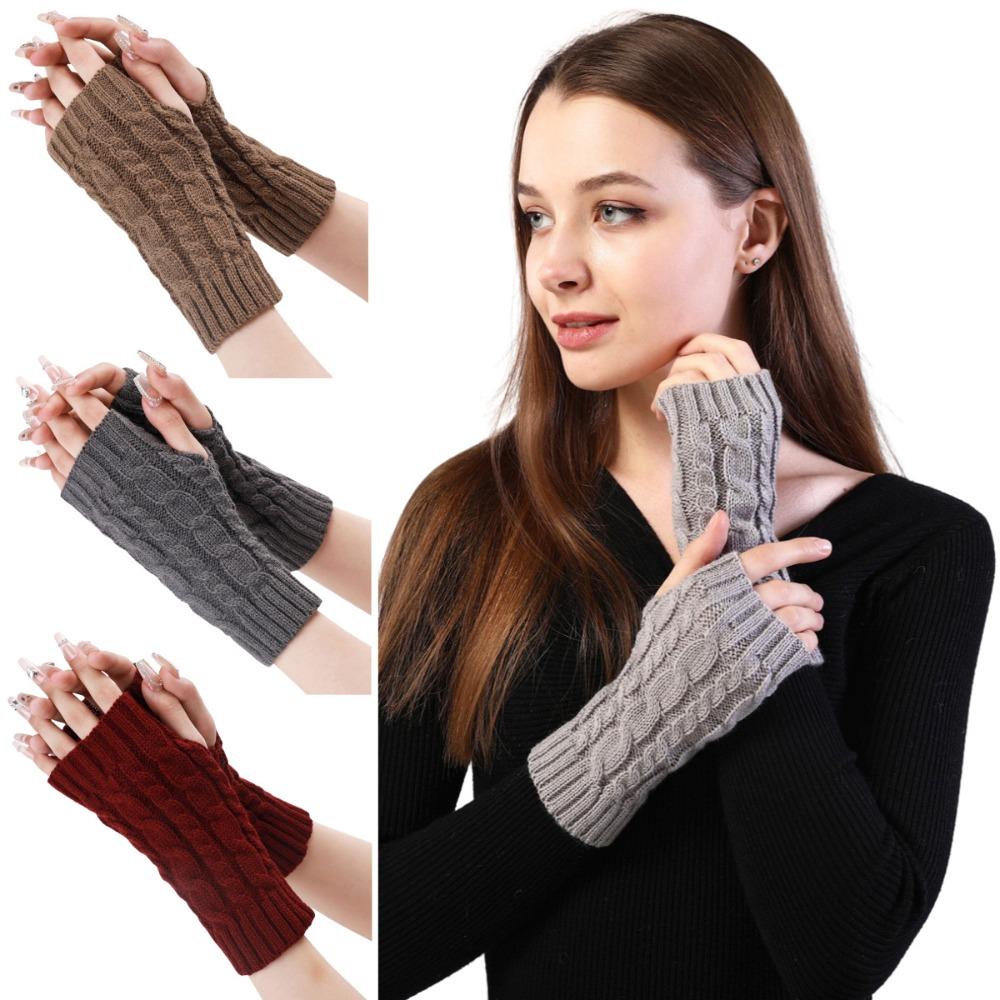 Autumn and winter knitted dew finger sleeves twist pattern short gloves men's and women's wool warm and cold wrist protector arm cover