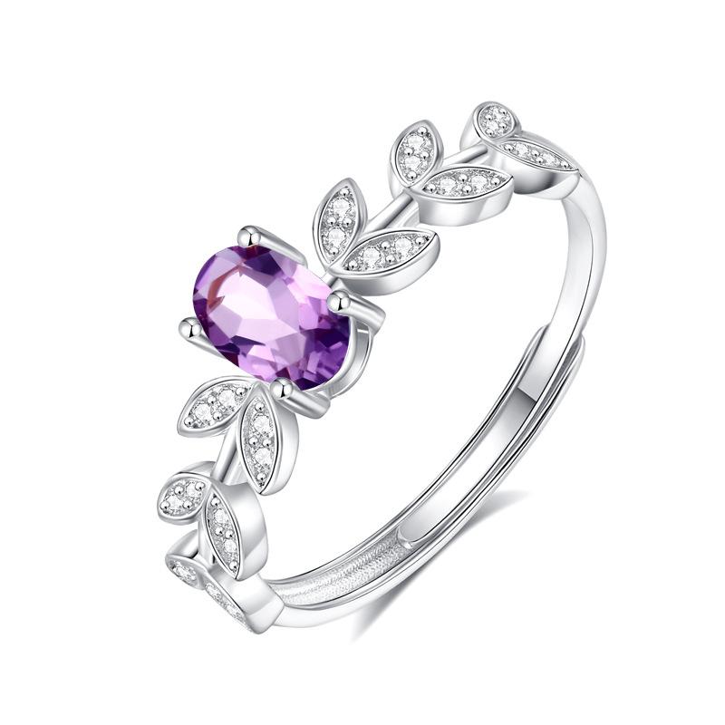 

S925 Sterling Silver Leaf Ring For Women European Fashion Natural Peridot Crystal Jewelry High Sense Minimalist Finger Ornament