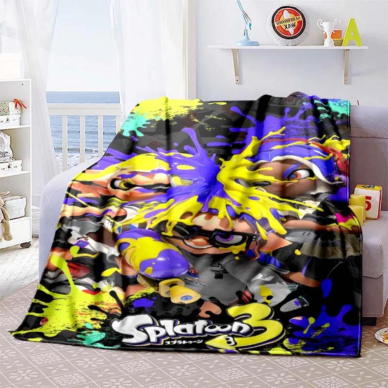 Gra 3D, Splatoon, Modny Uroczy Kreskówkowy Miękki Pluszowy Koc, Koc Flanelowy Pokój Gracza Łóżko Sofa Koc na Drzemkę grinch
