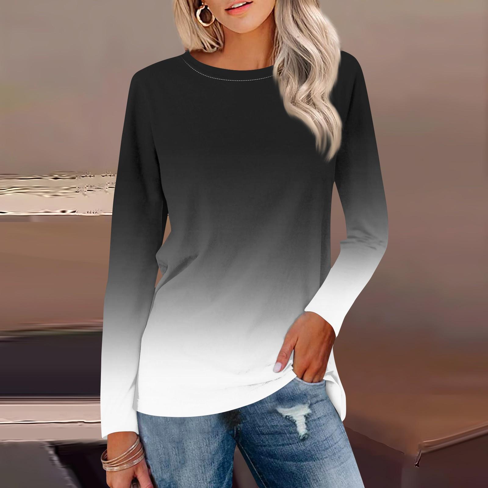 

Женская рубашка с длинным рукавом и круглым вырезом с градиентным принтом, базовая футболка, повседневные осенние топы XXXXXL чёрный