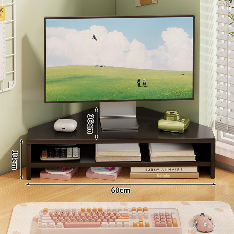 Corner Desktop Monitor Stand with Storage Rack