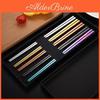 Antislip Smooth Practical Surface Reusable Portuguese Style Tableware Food Chopsticks For Canteen Metal Chopsticks