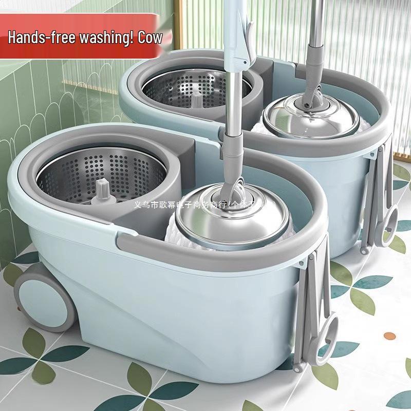 360° Spin-Dry Hand-Free Mop with Absorbent Cloth and Single Bucket