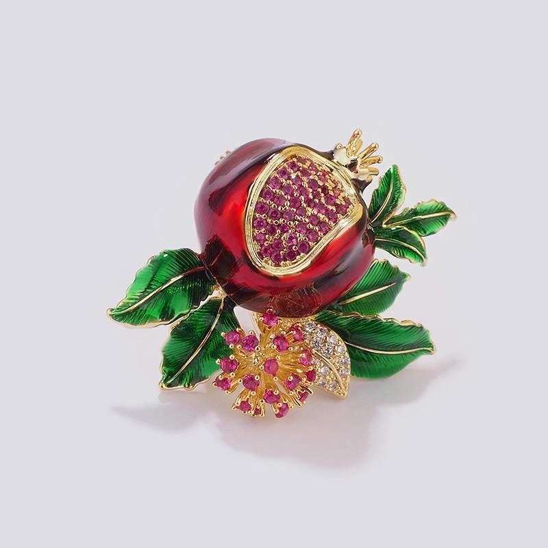 Pomegranate Brooch Pins For Women Men Rhinestone Enamel Fruits Flower Party Office Corsage Gifts
