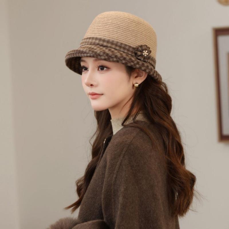 Wool Bucket Hat Women's Small Edge Autumn and Winter Thermal Hat Casual Basin Hat Knitted Ear Hat New Wool Hat