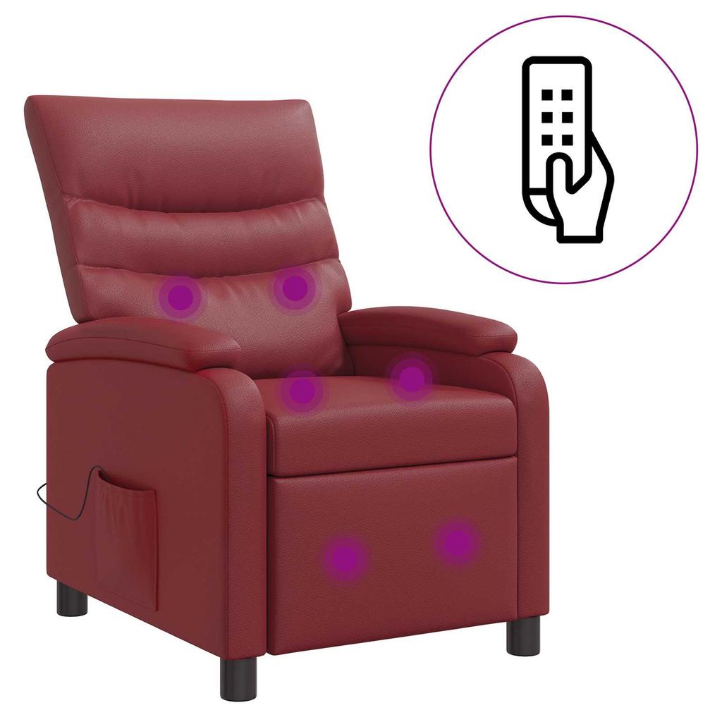 Massage Recliner Chair Wine Red Faux Leather
