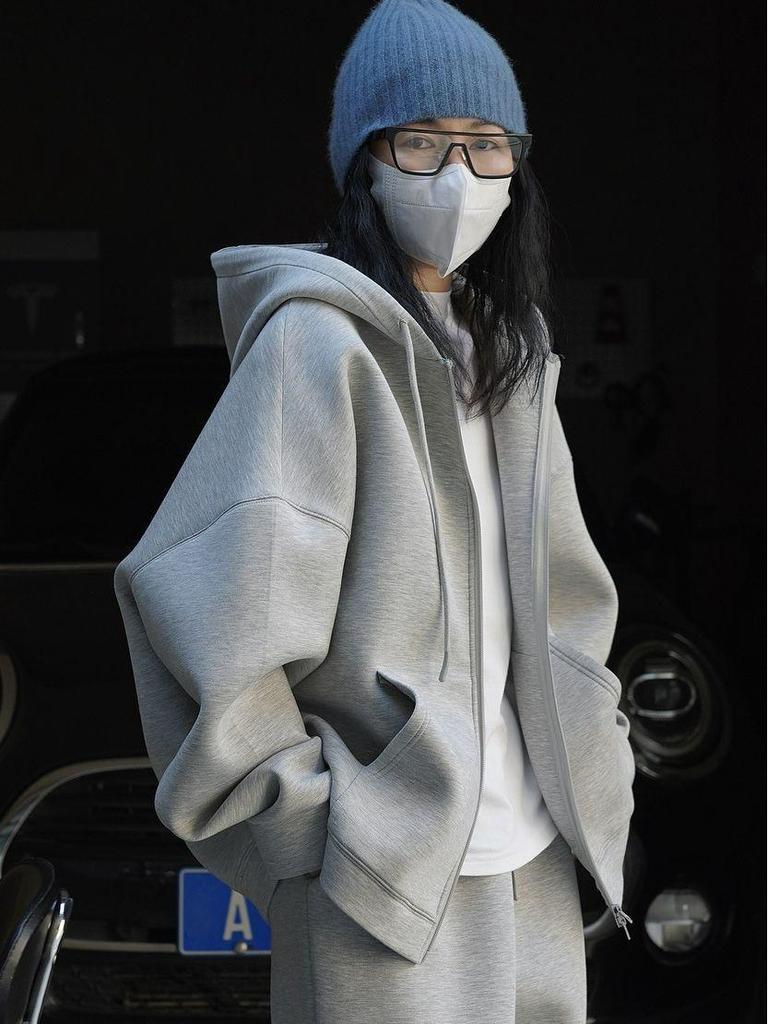 Cardigan Pulover cu Glugă Stil Coreean Strat de Aer Toamnă Timpurie Louvre - Jachetă Casual Largă cu Fermoar pentru Femei