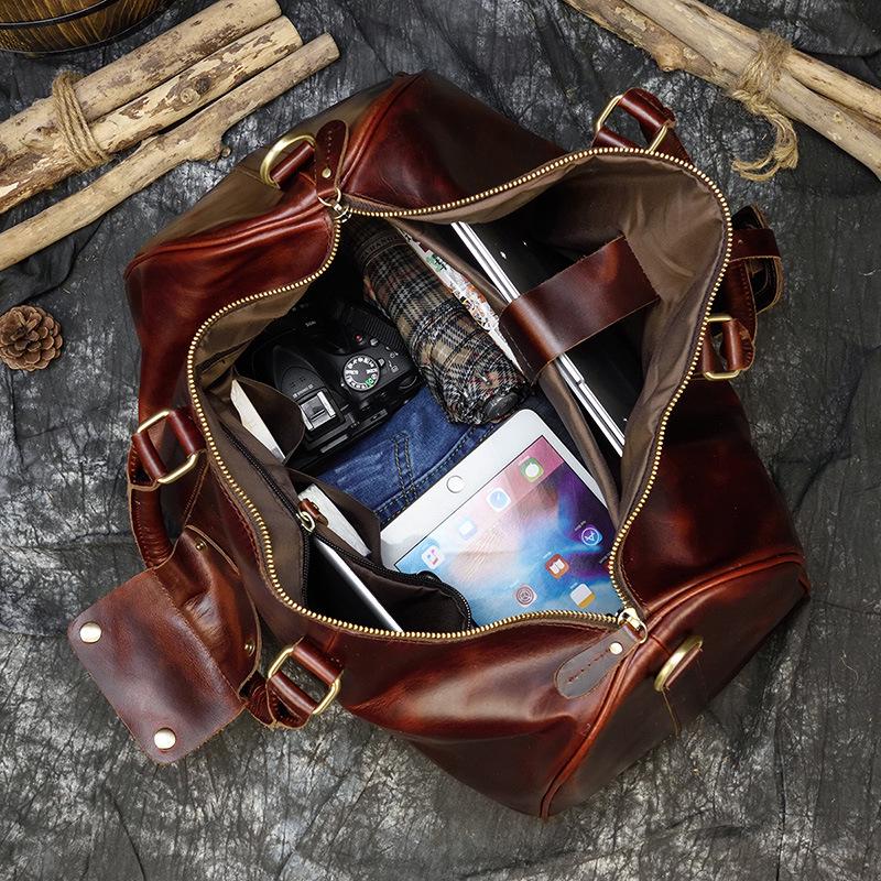Bolsa de Viagem Masculina de Grande Capacidade em Couro Genuíno – Estilo Europeu e Americano, Couro Bovino de Camada Superior, Bolsa de Mão Casual para Fitness