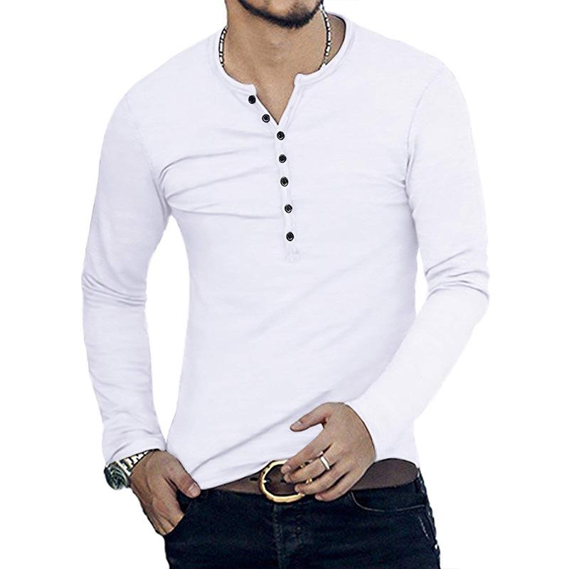 Camicia Henley a Maniche Lunghe da Uomo Tinta Unita