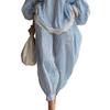 2026 Women's Blue & White Striped Lace Trim Two-Piece Set: Casual Long-Sleeved Top & Wide-Leg Pants