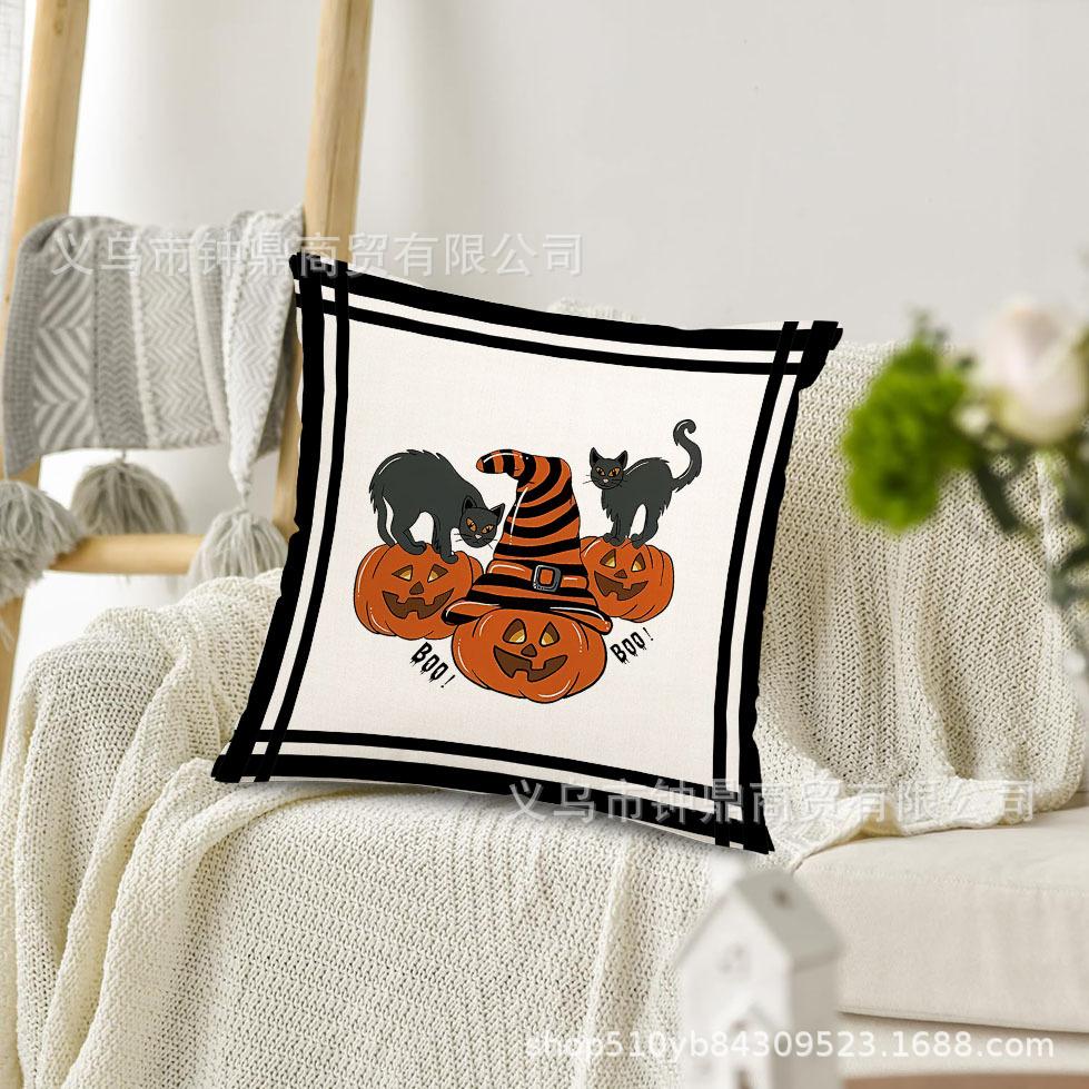 

Hot Halloween Pillow Skull Pumpkin Printed Linen Material American Halloween Decoration Pillow 45*45cm