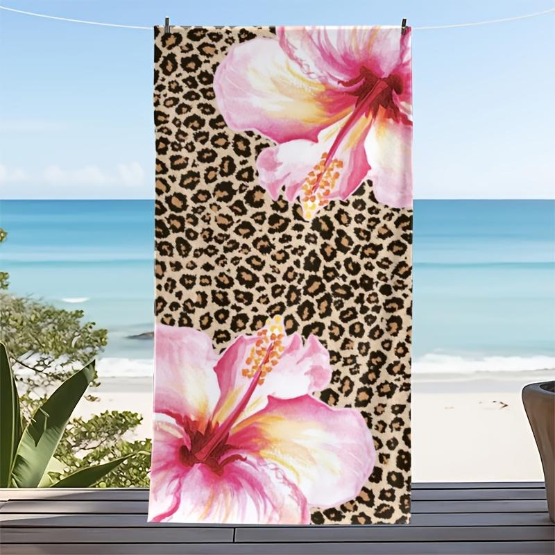 1pc Pink Leopard Floral Beach Towel, Quick-Dry Absorbent, Ideal for Outdoor Travel Pool Party Beach Vacation Bath