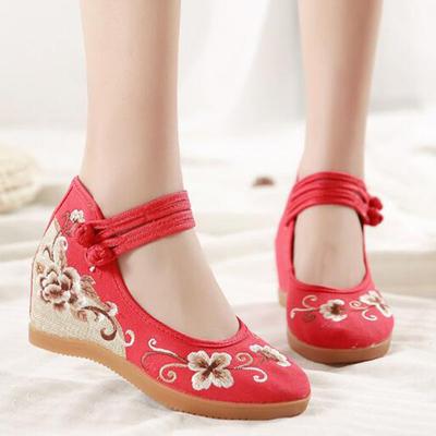Comemore 2025 High Heels Women Pumps Wedges Ethnic Embroider Chinese Shoes Woman Spring Casual Mary Janes Women's Summer Sandals