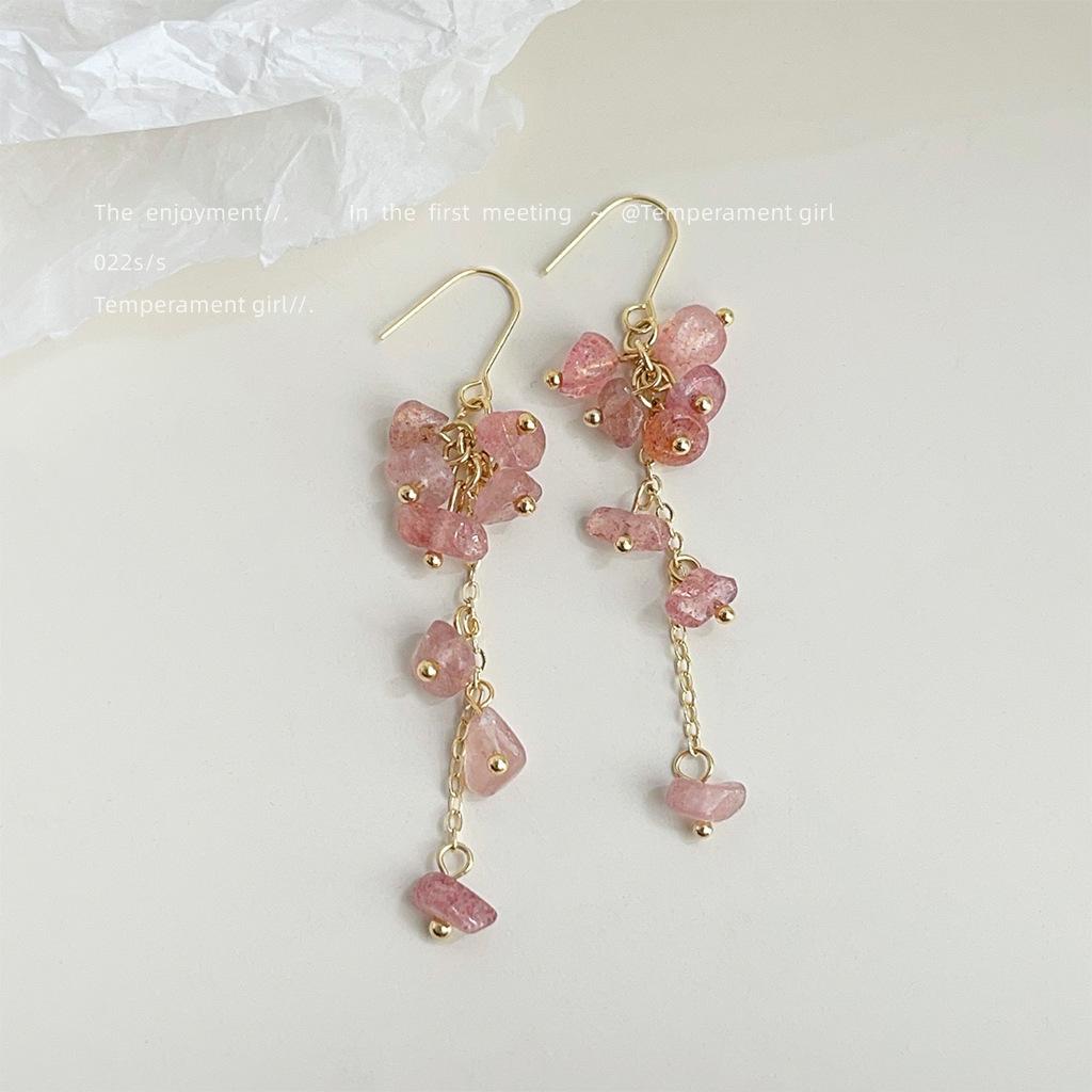Mori супер-фея натуральный камень клубничный кварц оригинальный дизайн ручной работы серьги сладкие и свежие ins серьги
