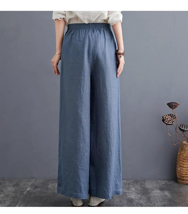 Frühlings- und Sommer-Literarische Baumwoll- und Leinenhosen Locker Große Größe Weiter Bein Hosen Hohe Taille Bodenlange Hosen Gerade Hosen Leinen Damen Hosen