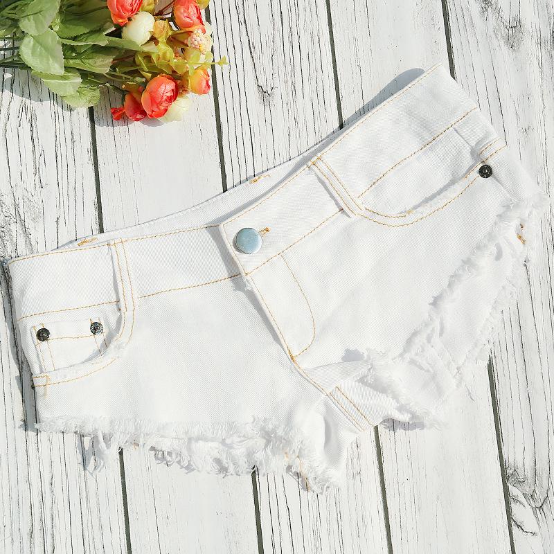 

New Summer Fashion Sexy Low Waist Ripped Distressed Women s Denim Shorts with Fringe Small білий