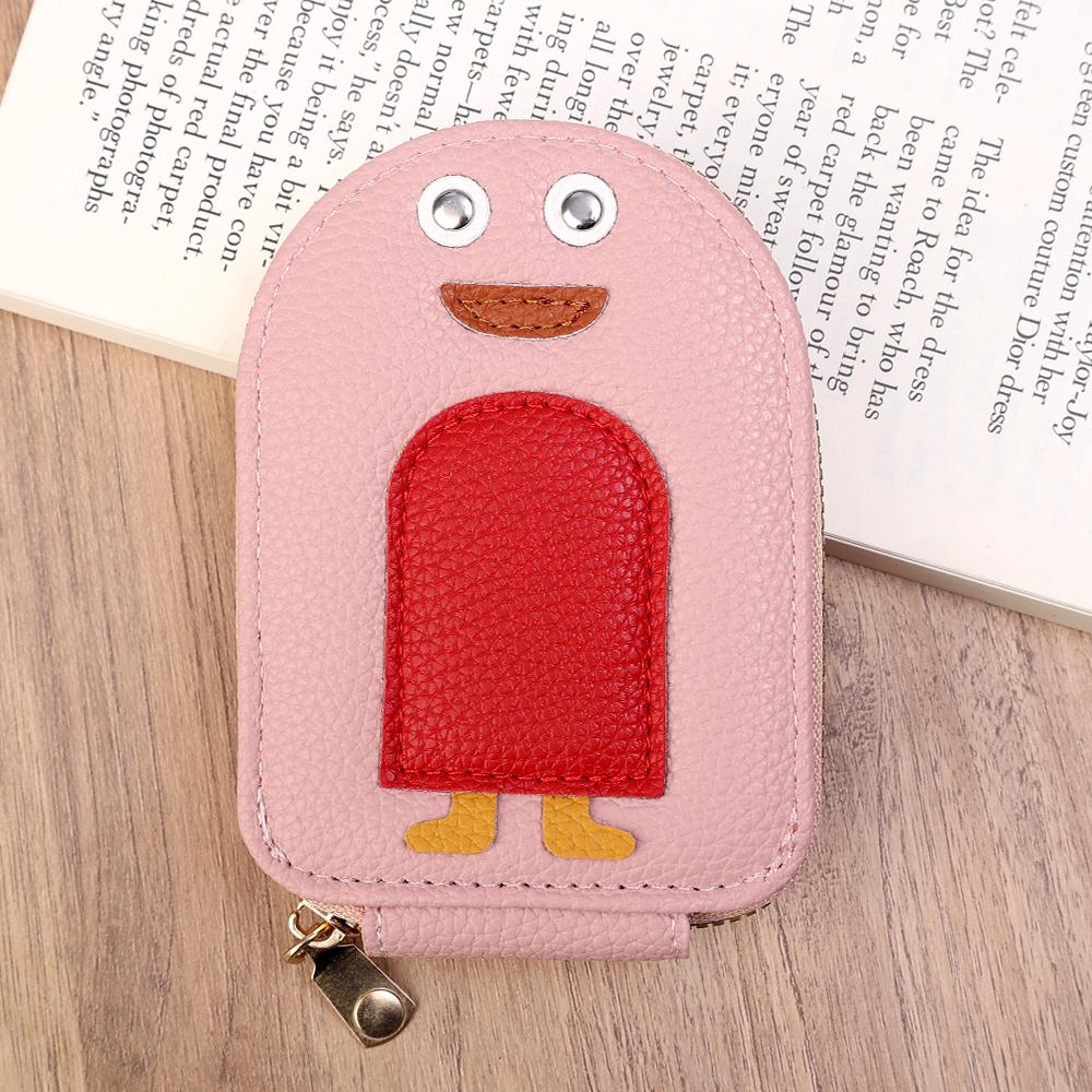 

Cartoon Penguin Leather Wallet for Women Handheld Credit Card Bag Key Case New Lovable Zipper Coin Purse Lady s Name Card Holder рожевий
