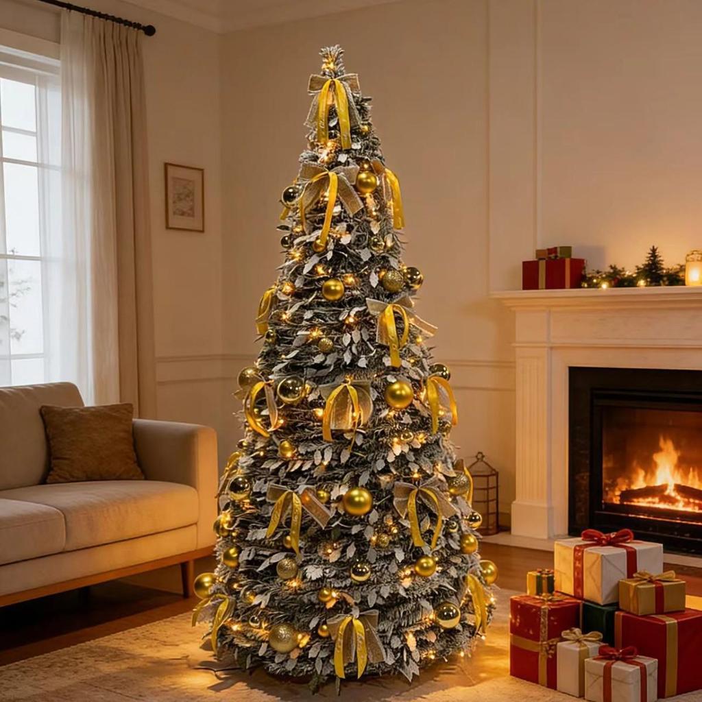 Automatic Folding Telescopic Christmas Tree with Lights for Home, Commercial, and Supermarket Decorations