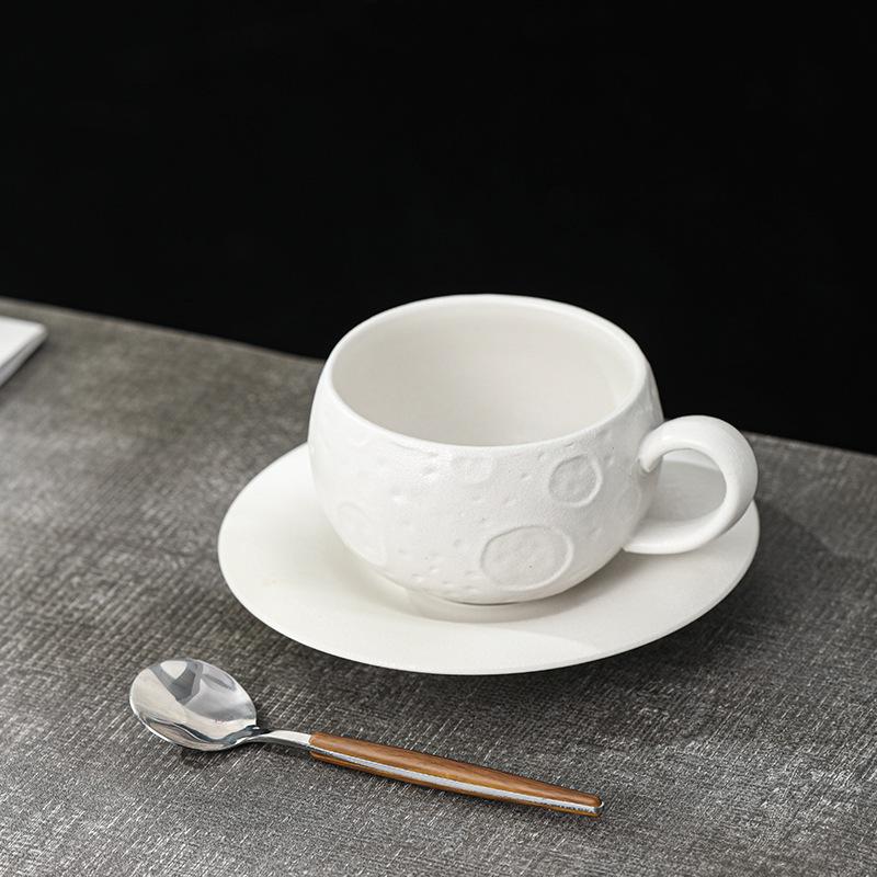 Creative Ceramic Coffee Cup Black White with Handle Meteorite Cup and Saucer Exquisite Spherical-shaped Mug Breakfast Milk Mug