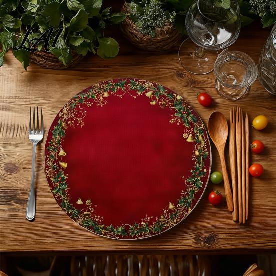 Tapis décoratif d'isolation thermique Rond Napperon de Noël 14 Pouces Motif festif Antidérapant Protecteur de table Table de maison de fête Protecteur de table Place pour