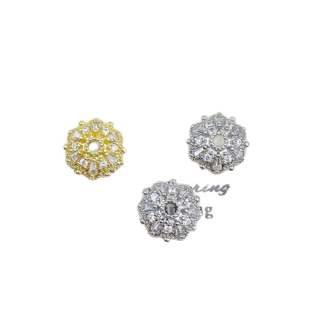 14K Gold Plated Rhinestone Flower Cap Spacer Bead for DIY Crystal Bracelet