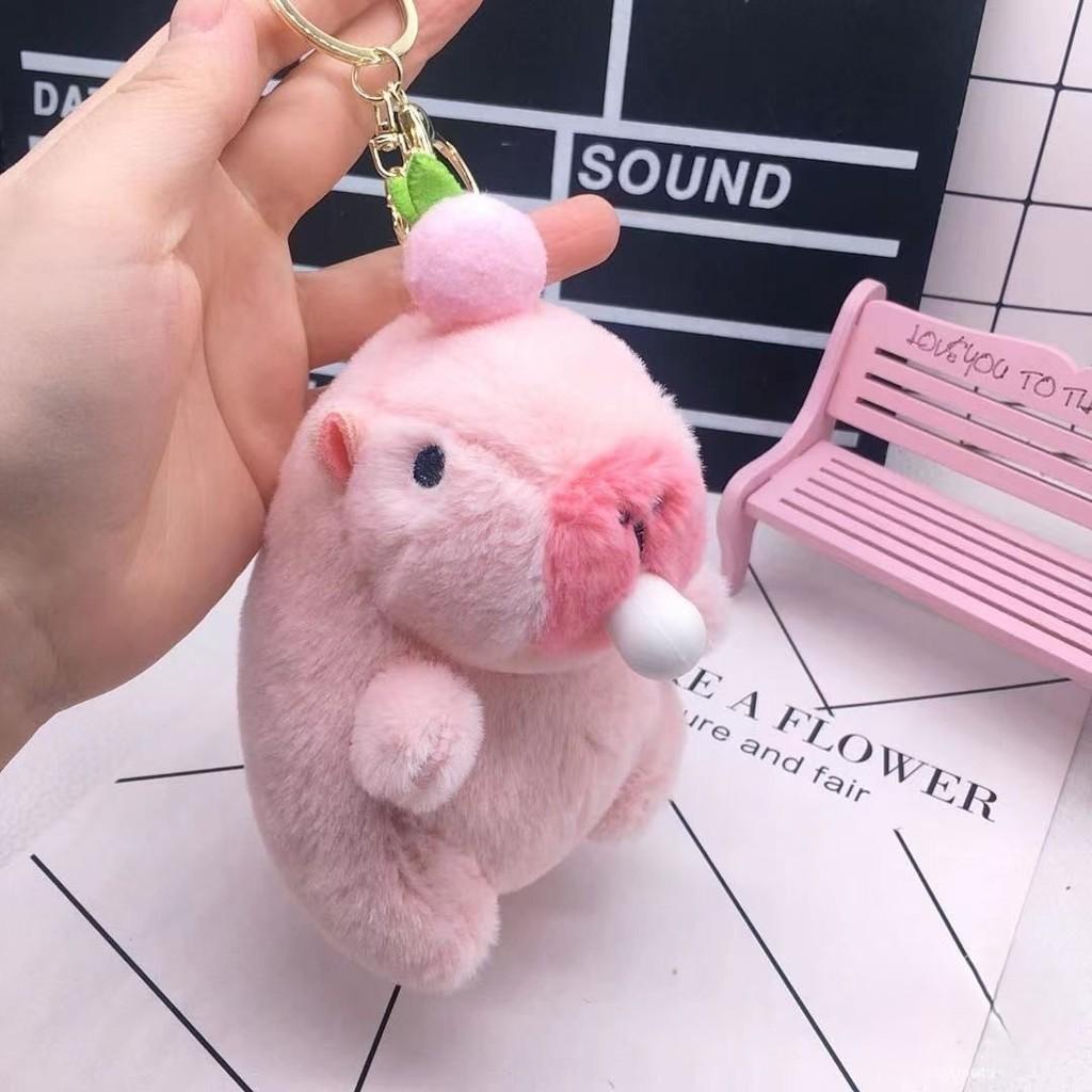 Cute Pink Pp Cotton Capybara Keychain Short Plush Bubble-blowing Animal Charm