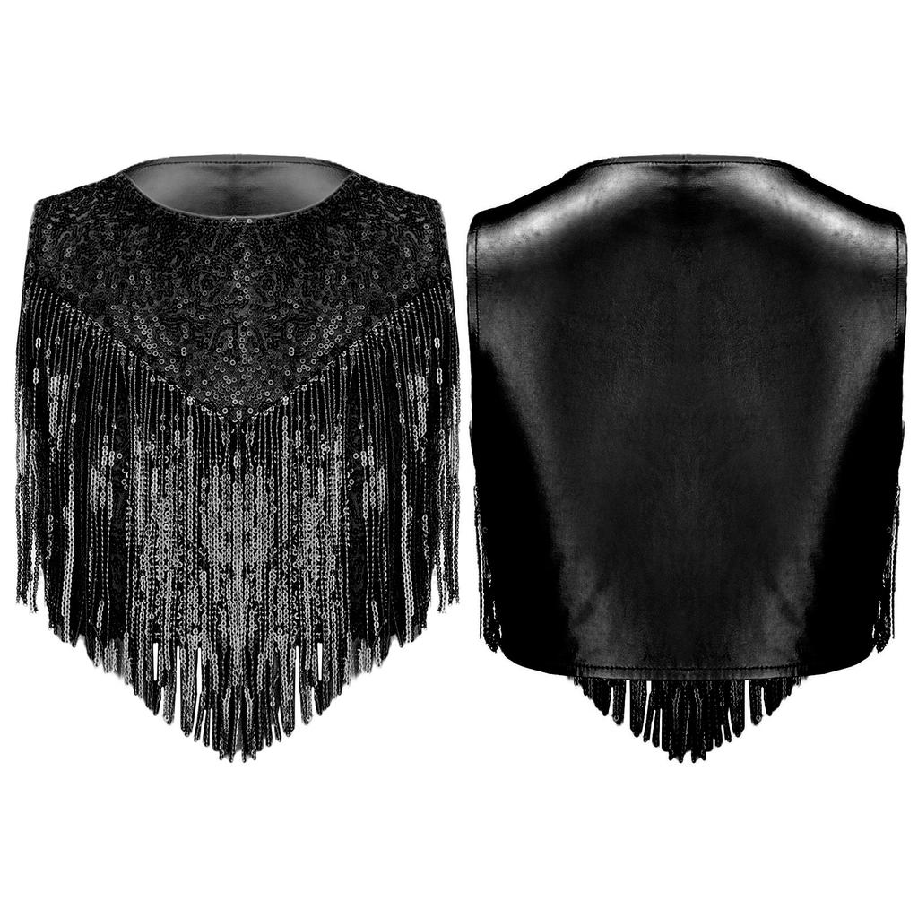 Costume da Bambina Anni '70 Disco Paillettes Lucide Girocollo Top Metallizzato Senza Maniche