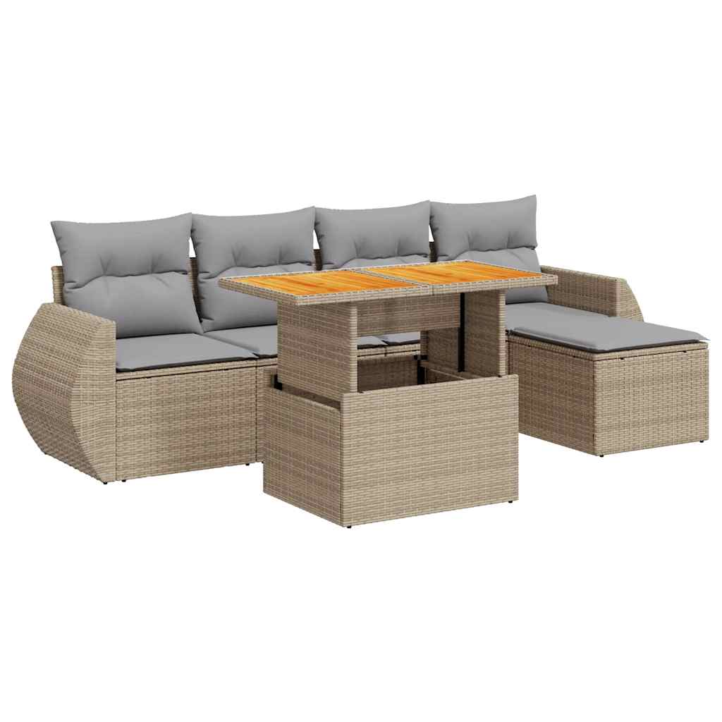 Vidaxl 6-Cz. Garden Furniture Set With Cushions, Beige, Poly Rattan