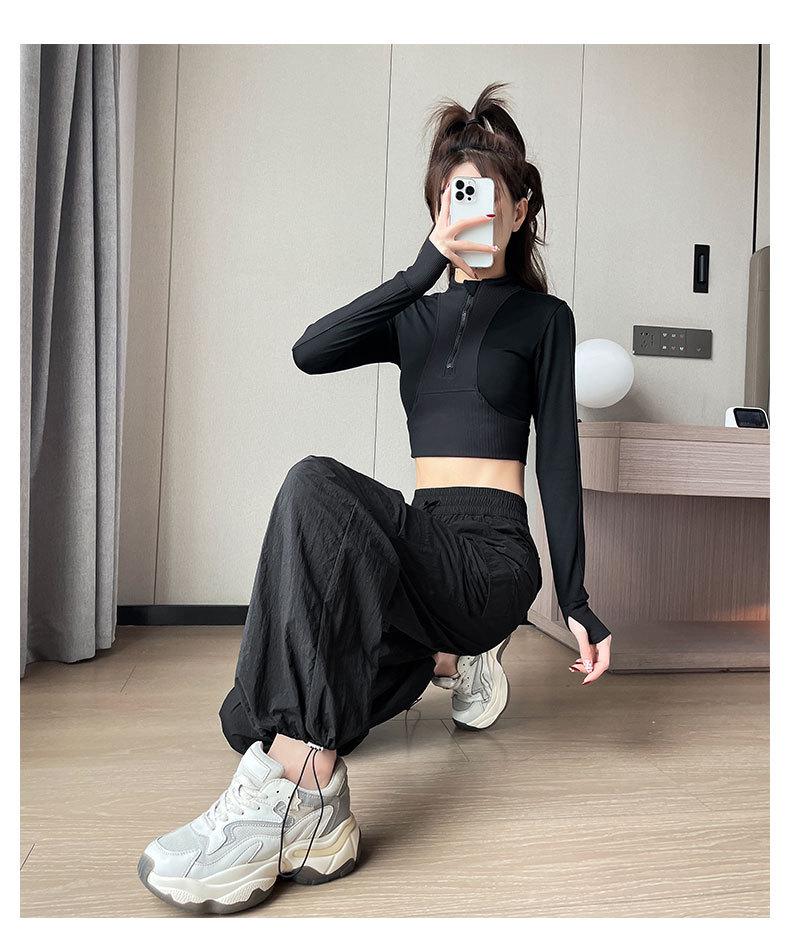 2024 Damen Schnelltrocknendes Freizeit-Sportbekleidungsset: Morgenlauf- & Yoga-Top mit lockeren Cargohosen