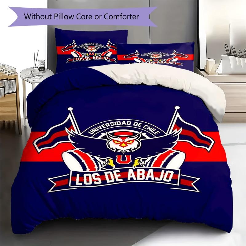 Universidad De Chile Owl Crest Blue Red Print 3 Pieces Duvet Cover Set Chile Soccer Bedding Set, Bedroom Home Decor Without Pillow Core Comforter