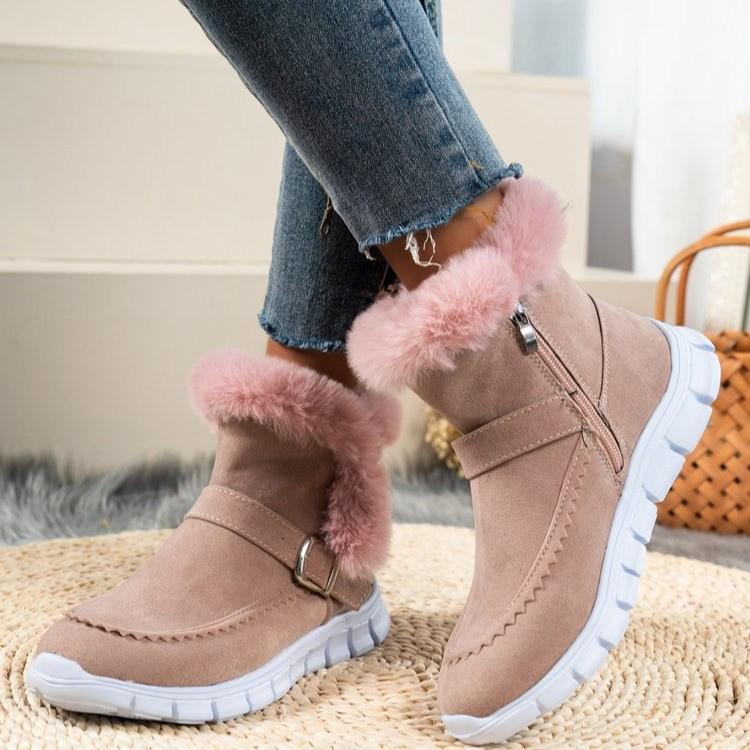 Women's Plus-Size Korean Snow Boots: Thick, Colorful, Velvet-Lined, Flat, with Side Zipper for Autumn and Winter