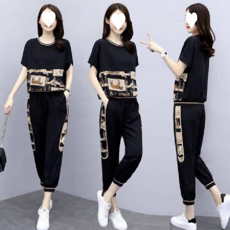 Fashionable Sports Suit for Women, Plus Size, Summer Style, Loose, Slim, Casual, Short-sleeved Two-piece Set