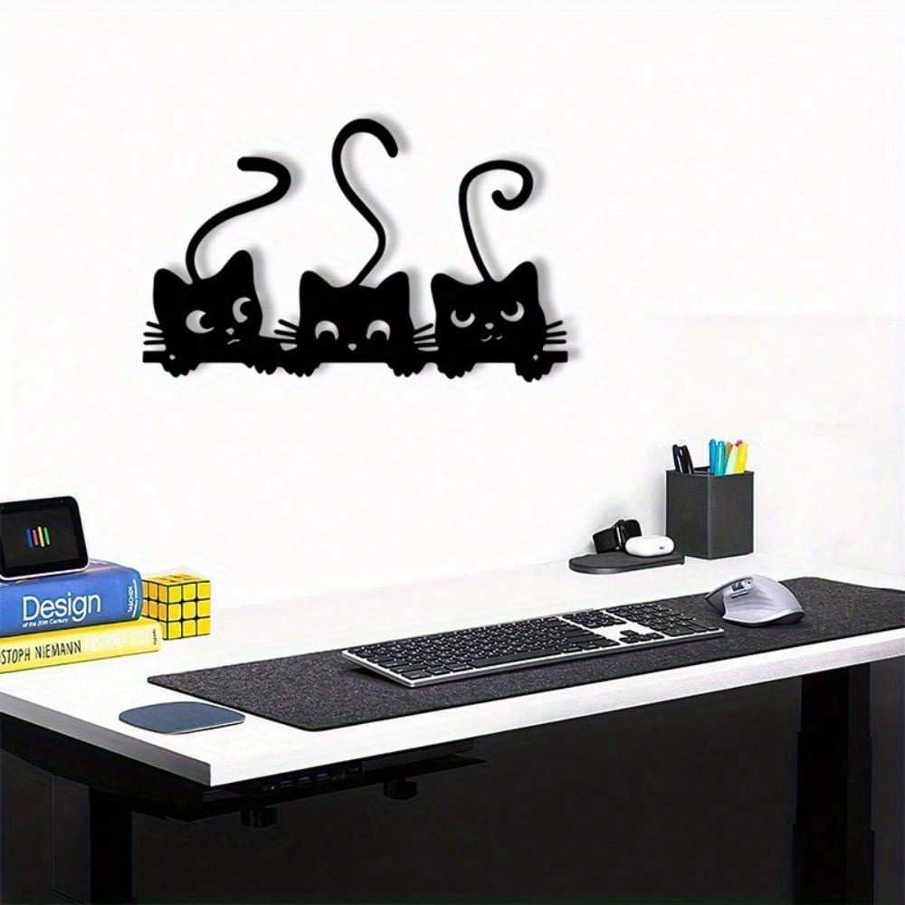 Vintage Metal Wall Art with Three Black Cats, Halloween Christmas Thanksgiving Home Decor Gift