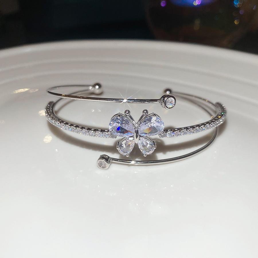 Zircon Bow Cuff Bracelet for Women Korea Luxury High-grade Charm Bracelet Fashion Personality Wedding Dainty Accessories