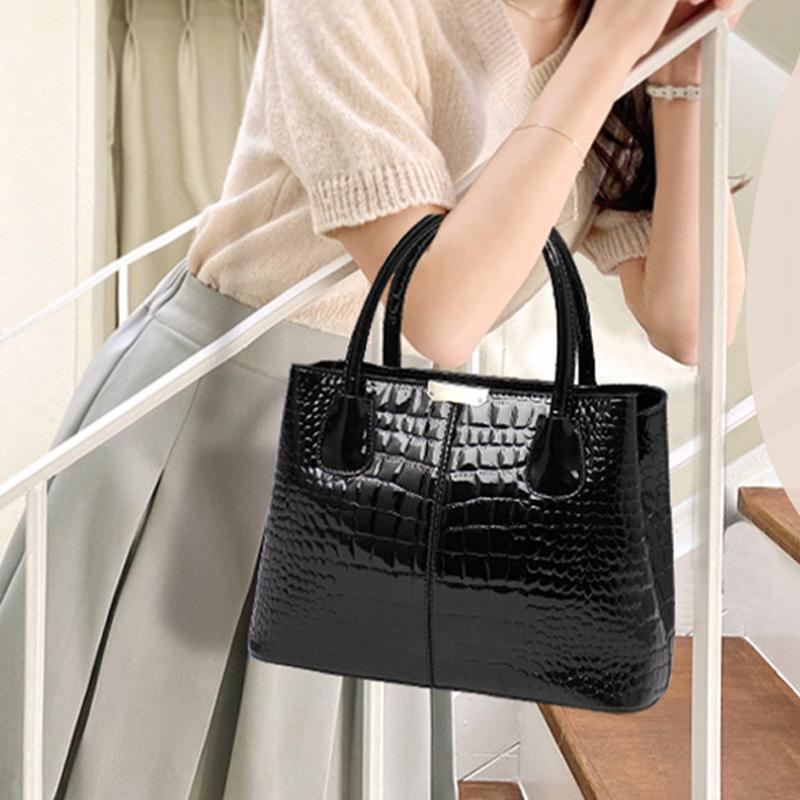 Fashion Crocodile Pattern Mother and Daughter Bag Large Capacity Bright Leather Waterproof Multi-compartment Fine Texture Handbag Shoulder Bag
