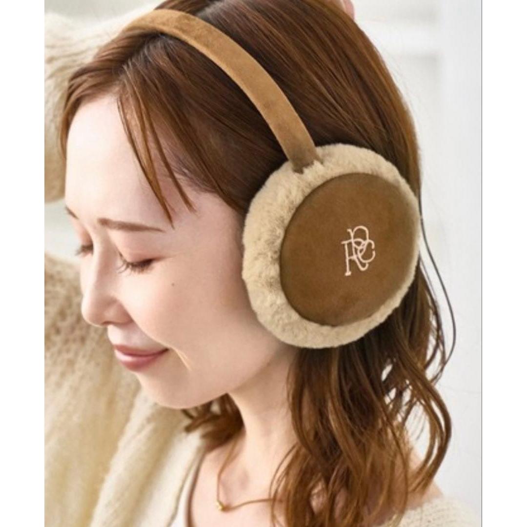Rope Picnic ribbon embroidery suede x fake fur earmuffs