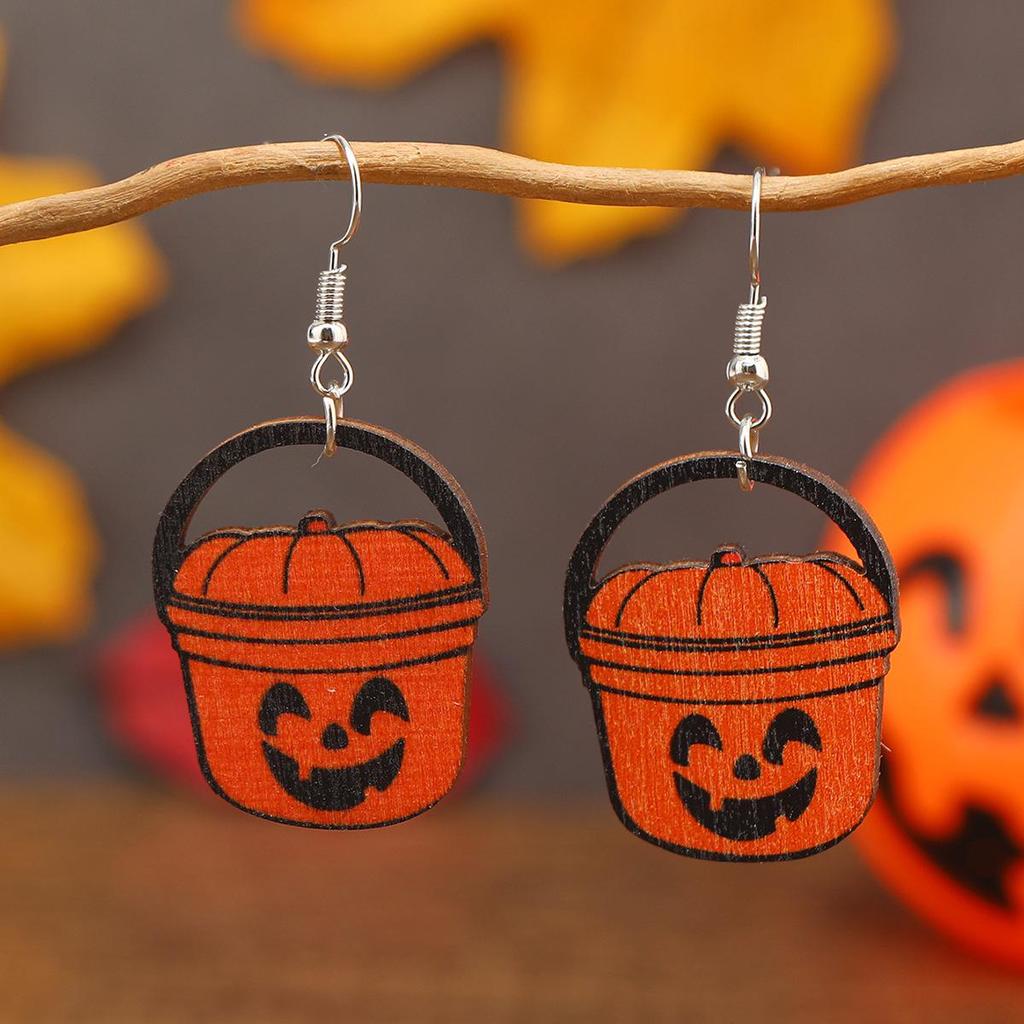 European & American Halloween Pumpkin Cat Candy Basket Earrings