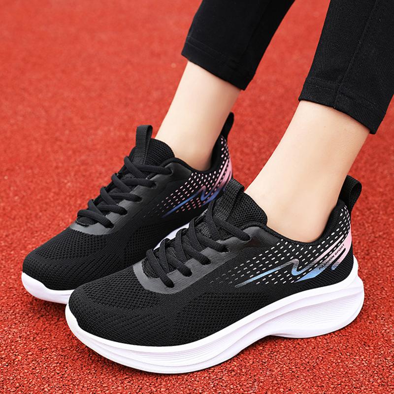 Fashion Women's Breathable Mesh Running Sneakers Fashion White Platform Sports Shoes for Women Thick Sole Non Slip Casual Walking Shoes