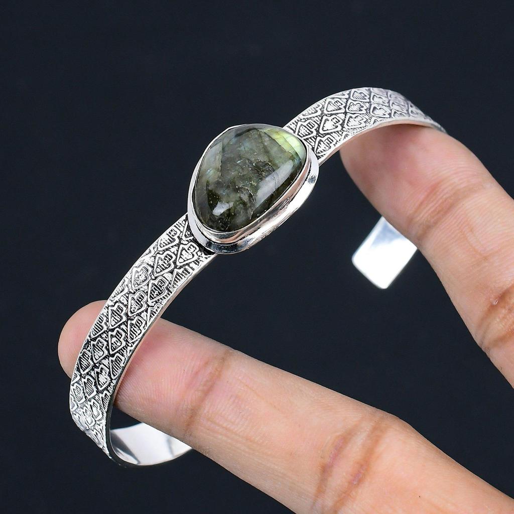 Wedding Gift For Her 925 Silver Natural Labradorite Gemstone Bangle Adjustable