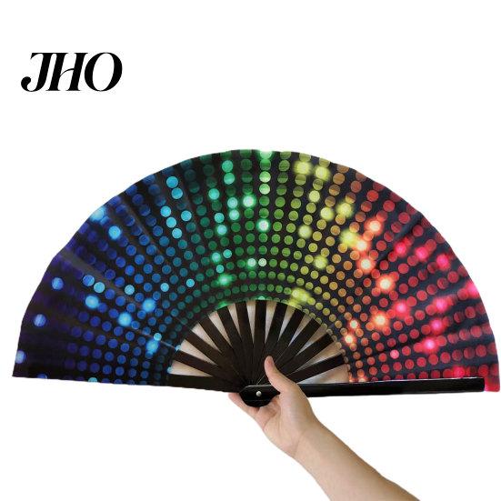 Folding Fan Sturdy Bone Exquisite Pattern Bright Color Performance Glow in The Dark Festival Party Supply Large Hand