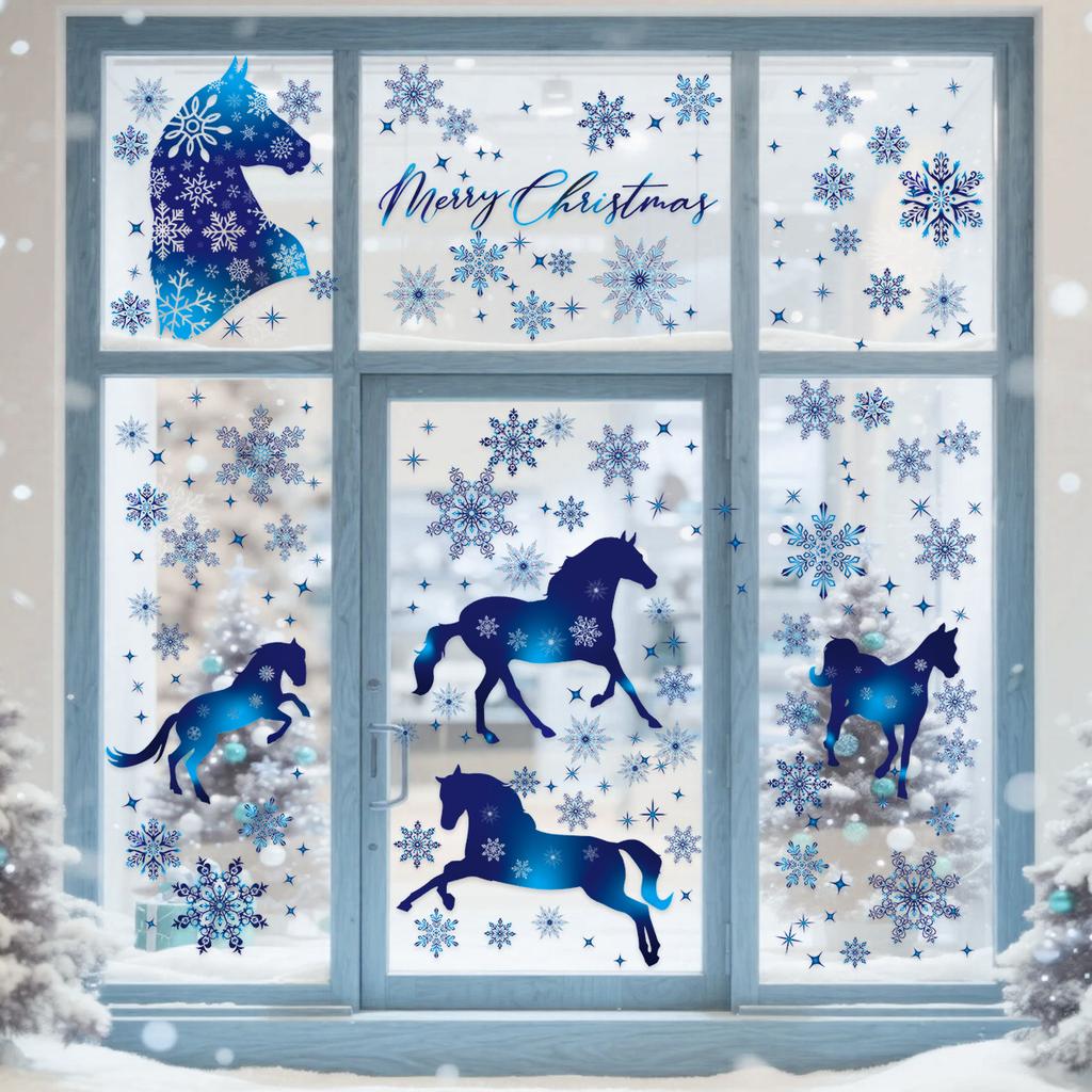 Christmas Window Stickers White Snowflake Elk Holiday Window Glass Door Decoration Stickers