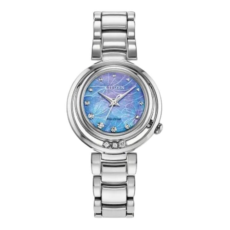 

CITIZEN Eco-Drive Series 50 Meters Waterproof Floral Pattern Solar Quartz Steel Strap 29.8mm Women s Watch Blue Dial EM1110-56N синій