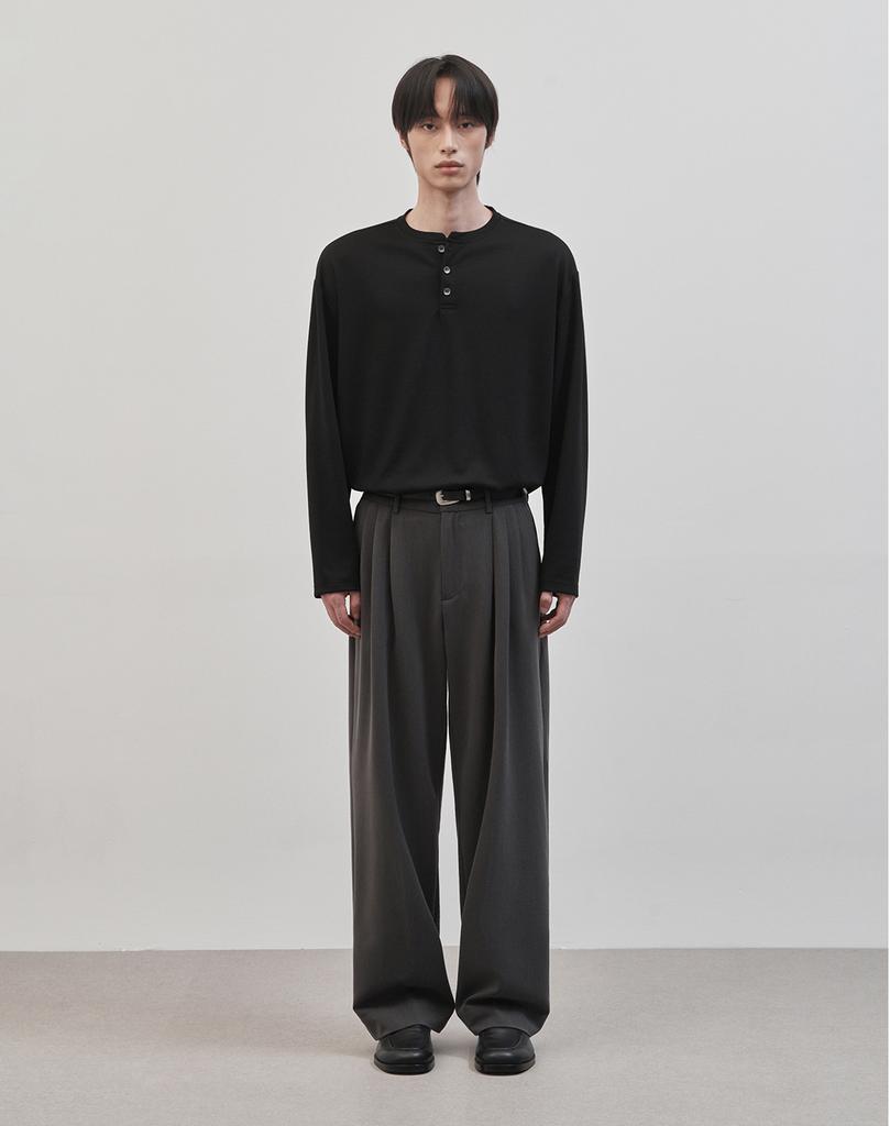WORK ON BODY OFF Rested Semi-Overfit Henley Neck Knit [Black]