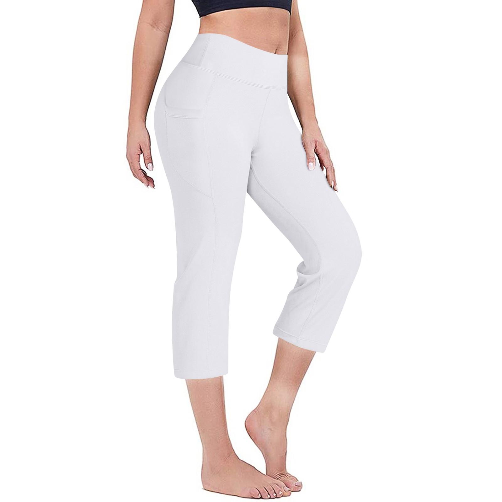 

Женские эластичные брюки 3/4 с высокой талией, повседневные брюки-капри с широкими штанинами для активного отдыха, брюки с карманами XL белый